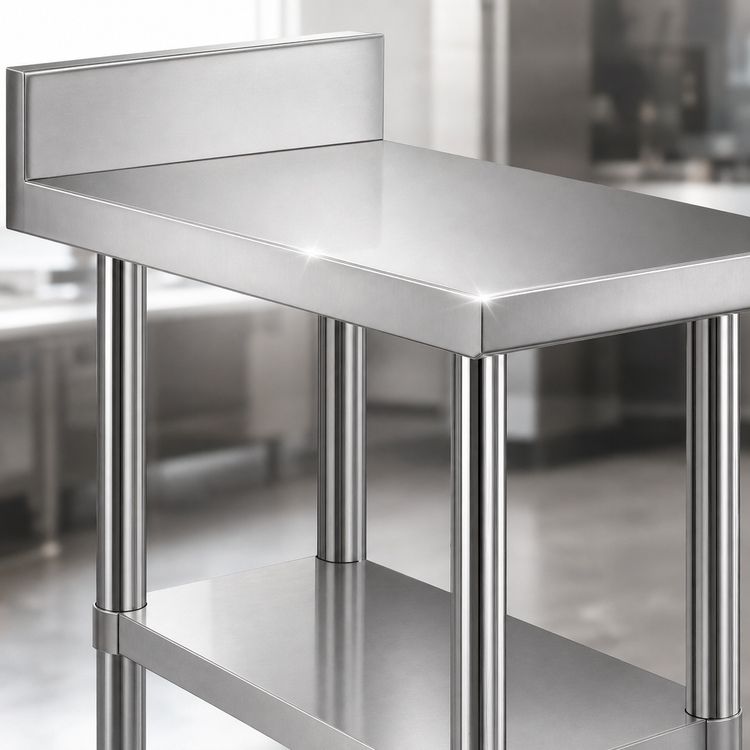 Product image #3 for Steel Works Stainless 15" x 30" Commercial Work Table with 304 Stainless Steel Top, 2" Backsplash, and Undershelf