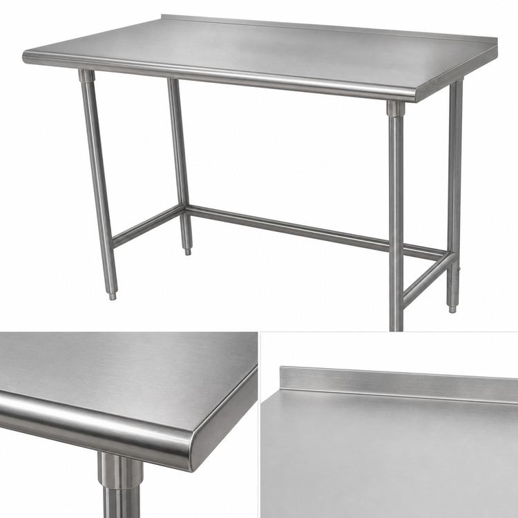 Product image #3 for Advance Tabco 72" x 30" Stainless Steel Work Table with Open Base and 1-1/2" Rear Up-Turn