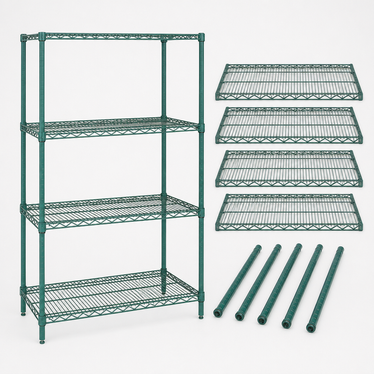 Product image #3 for Quantum 48" x 14" x 54" Wire Shelving Starter Kit with 4 Shelves, Green Epoxy Antimicrobial Finish