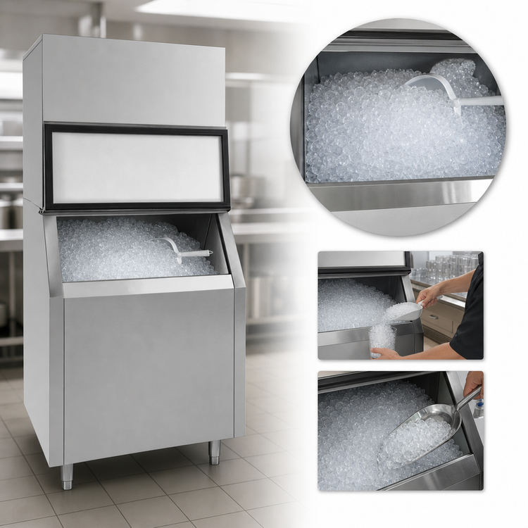 Product image #3 for Maxx Ice 30 Inch Modular Full Dice Cube Air-Cooled Ice Machine with 580 lb Storage Bin