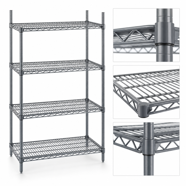 Product image #3 for Eagle Group Valu-Master 4-Tier Stationary Wire Shelving Starter Unit, 72W x 18D x 74H, Pewter Gray Epoxy