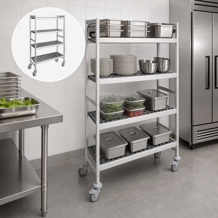Product image #3 for Fermostock 4-Tier Mobile Polymer Shelving Unit, 47" W x 22" D x 71" H