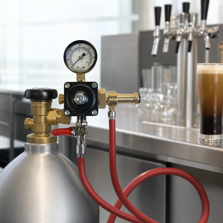 Product image #3 for Glastender Low-Pressure Tank-Mount Nitrogen Regulator Kit with Single Gauge and 6 Ft Red Gas Tubing