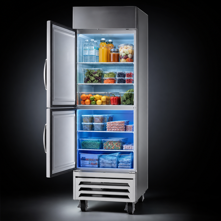 Product image #4 for Beverage-Air Horizon Series 1-Section Dual-Temperature Reach-In Refrigerator/Freezer with Half Solid Doors, Bottom Mount, Stainless Steel