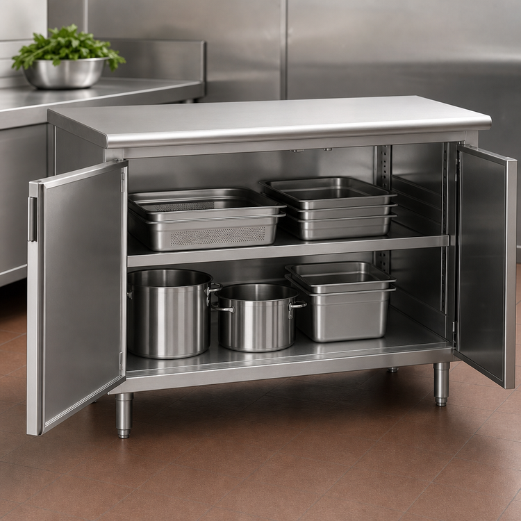 Product image #3 for Eagle Spec-Master Enclosed Base Work Table with Hinged Doors, 72 x 24 Inches, 14-Gauge 304 Stainless Steel Top