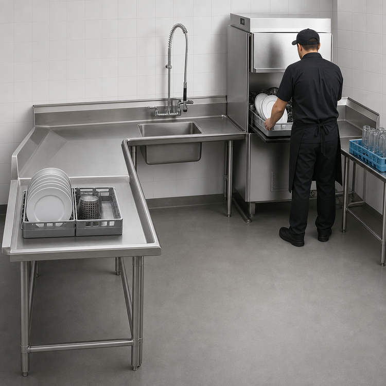 Product image #3 for Advance Tabco U-Shaped Soiled Dish Table with Pre-Rinse Sink and Dish Landing