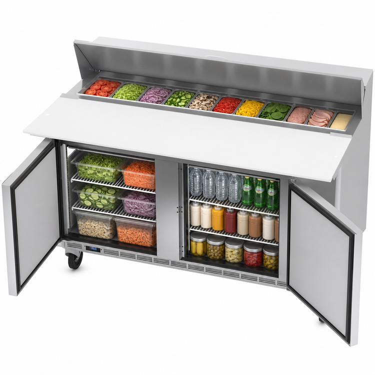 Product image #4 for Beverage-Air Two-Section Sandwich Top Refrigerated Prep Table, 60-Inch, 16-Pan Opening