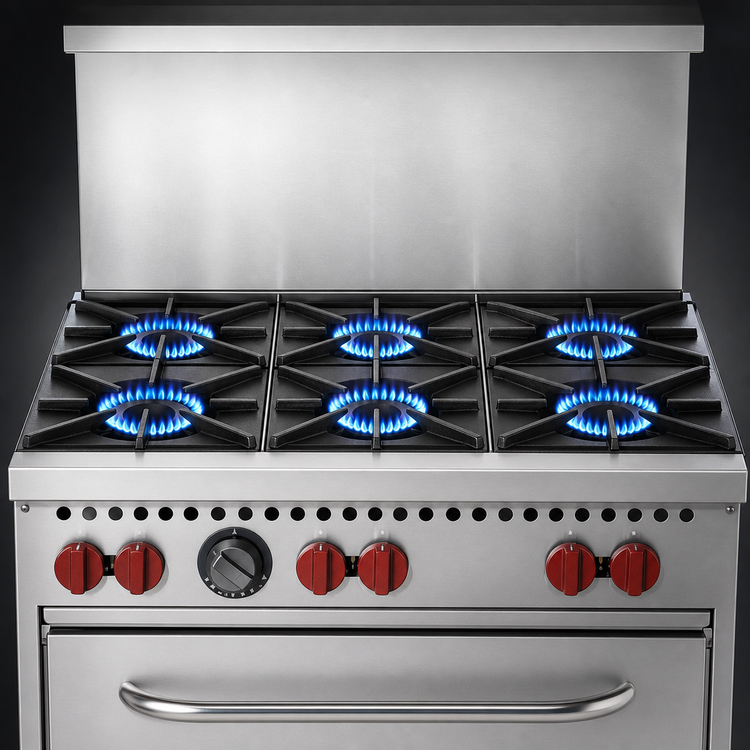 Product image #3 for Vulcan 36-Inch LP Gas Commercial Range with 6 Open Burners, Standard Oven, and Backriser High Shelf