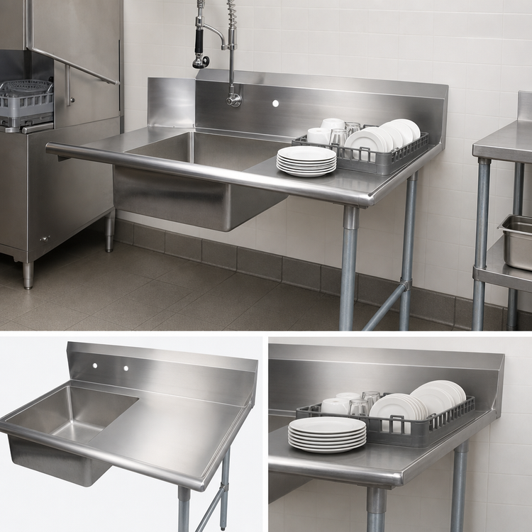 Product image #3 for BK Resources 72-Inch Straight Soiled Dishtable with Right-to-Left Operation, Pre-Rinse Sink, and 10-Inch Backsplash