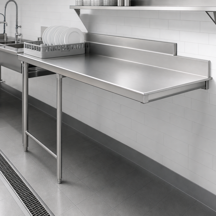 Product image #3 for Eagle Group Straight Clean Dishtable, 108 x 30 Inch, Right-to-Left, 16-Gauge 430 Stainless Steel Top, 8-Inch Backsplash