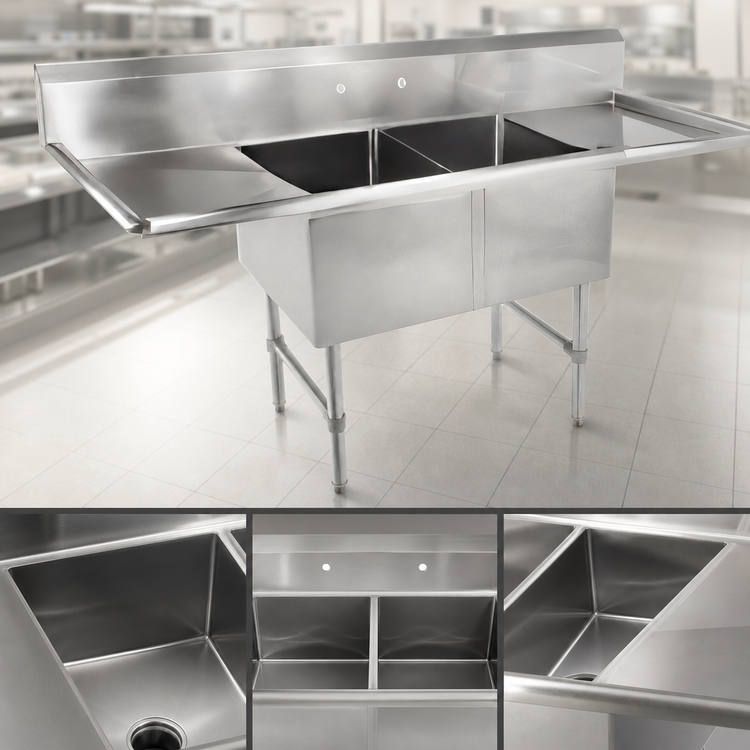 Product image #3 for John Boos B Series 2-Compartment Commercial Sink with Left and Right Drainboards, 71-1/4 Inch Wide