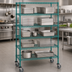 Thumbnail image #3 for Quantum M1860P46-5 5-Shelf Mobile Wire Shelving Cart, 60-Inch W x 18-Inch D x 69-Inch H, Green Epoxy Antimicrobial Coating