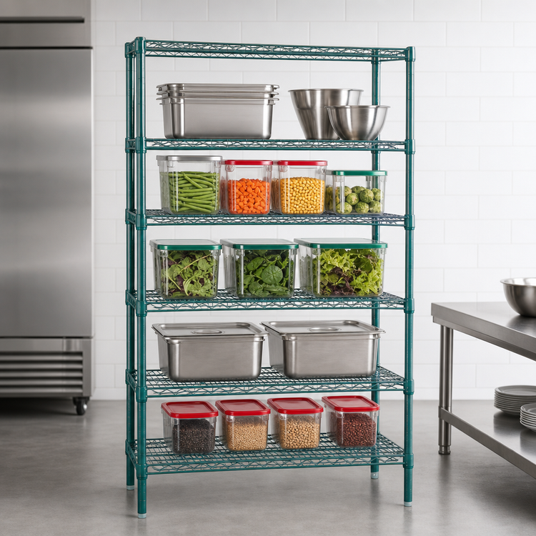 Product image #3 for Eagle Group Valu-Gard 5-Tier Starter Wire Shelving Unit, 36W x 21D x 74H, Green Epoxy
