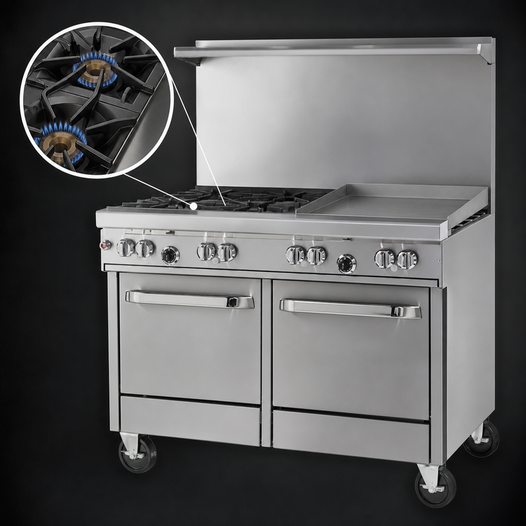 Product image #3 for Southbend Ultimate 48-Inch Gas Restaurant Range with 2 Open Burners, 36-Inch Thermostatic Griddle, Convection Oven and Cabinet Base