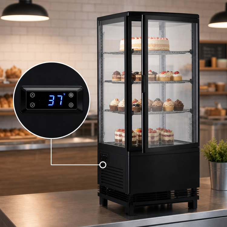 Product image #3 for BakeryXpress Countertop Refrigerated Display Case with 1 Hinged Glass Door and 3 Adjustable Shelves