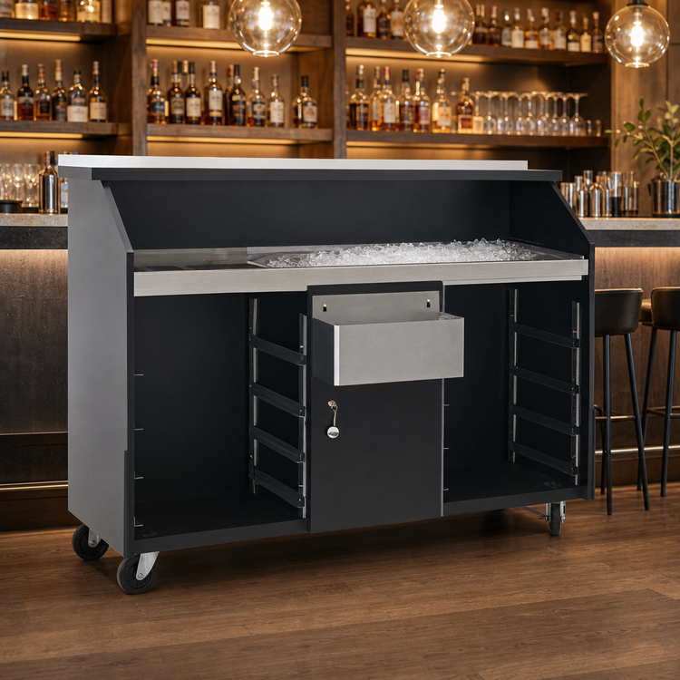 Product image #3 for Deluxe 63-Inch Indoor Portable Bar with Ice Bin, Locking Cabinets and Speed Rails