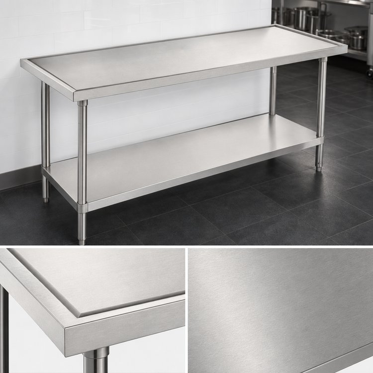 Product image #3 for Advance Tabco 72-Inch x 30-Inch 14-Gauge 304 Stainless Steel Work Table with Adjustable Undershelf