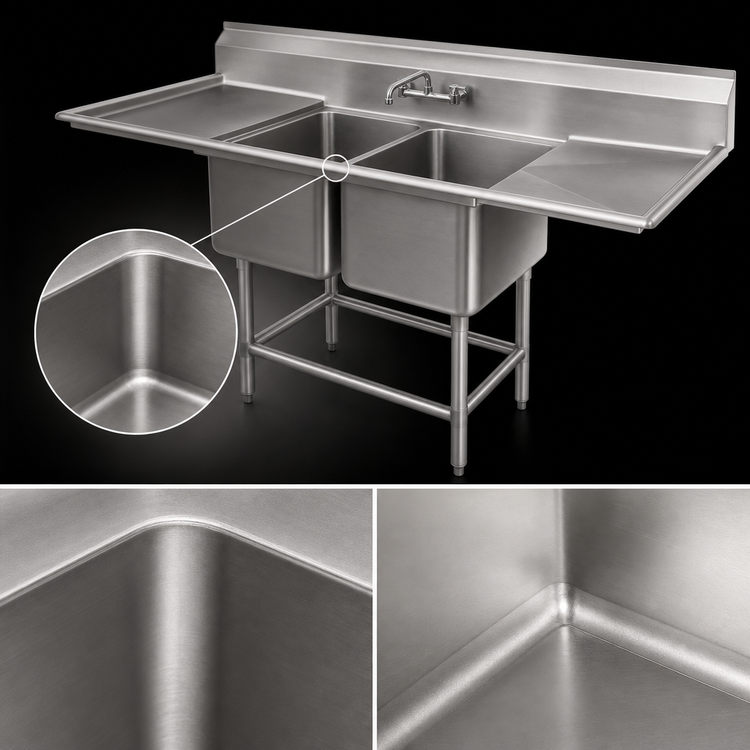 Product image #3 for Eagle Group Spec-Master FN Series Two-Compartment Coved-Corner Sink with 30-Inch Right Drainboard