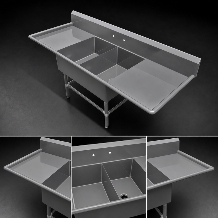 Product image #3 for John Boos Pro-Bowl 2-Compartment Bakery Sink with Left & Right 24-Inch Drainboards, 14-Gauge Stainless Steel