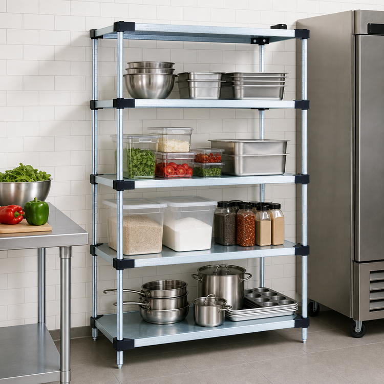 Product image #3 for Quantum Solid Shelving Starter Kit, 60W x 14D x 74H, Stationary Commercial Shelving Unit with 4 Shelves