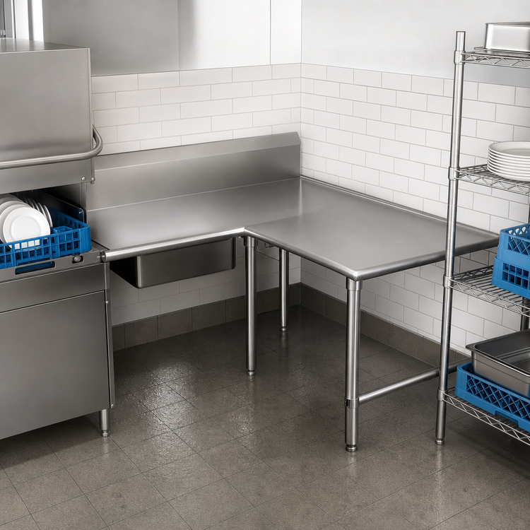 Product image #3 for John Boos Pro-Bowl L-Shaped Soiled Dishtable, 70 x 48 Inch Corner Layout, Right-To-Left Operation