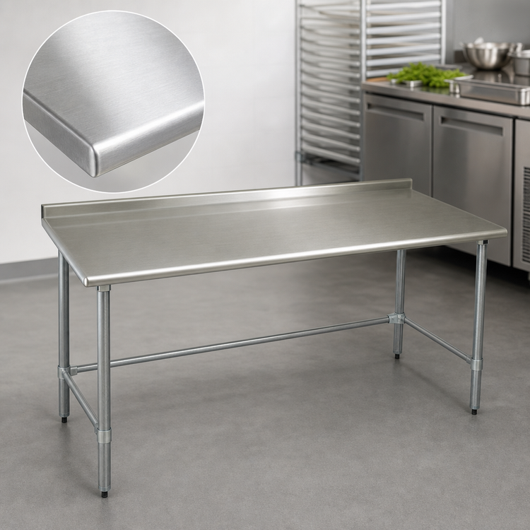 Product image #3 for BlendPort® Deluxe Series 16 Gauge 300 Series Stainless Steel Work Table with Rear Upturn and Galvanized Tubular Base, 60"W x 30"D