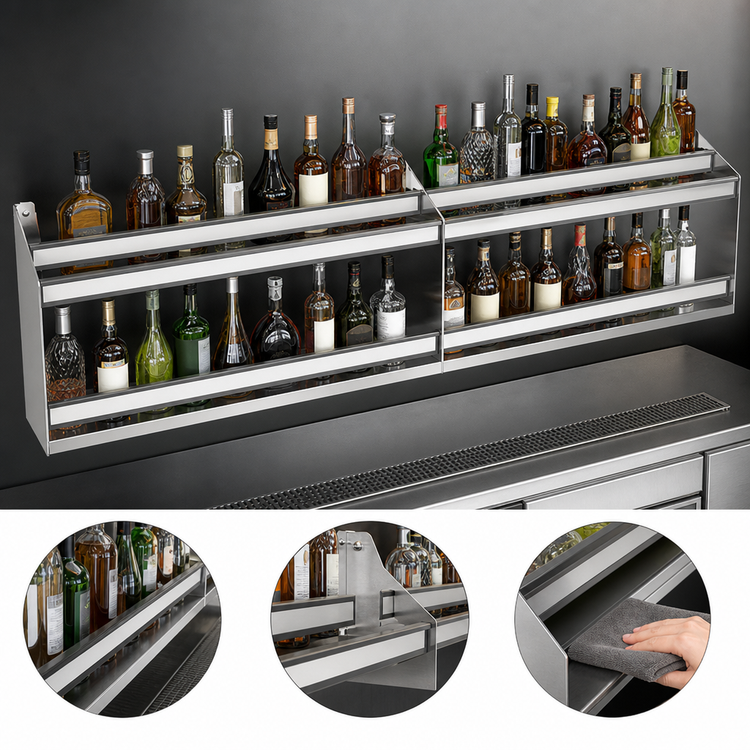 Product image #3 for Glastender DSR-81 81-Inch Double Speed Rail, Stainless Steel, Open Step-and-Rail Design