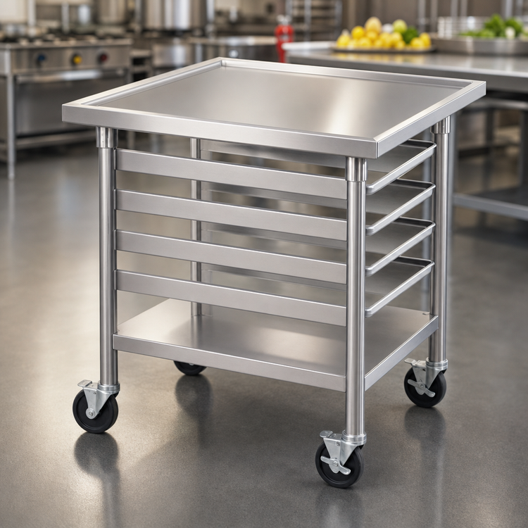 Product image #3 for Eagle Group Mobile Stainless Steel Equipment Stand with 5-Pan Rack and Undershelf, 27-1/8" x 31-1/8" x 34"