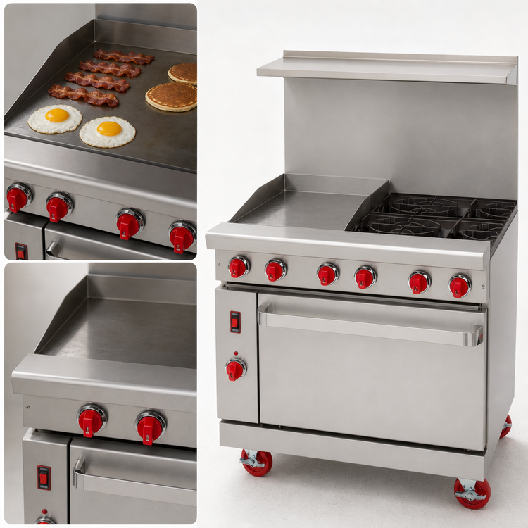 Product image #3 for American Range 36 Inch Green Flame Gas Range with 24 Inch Left Griddle, 2 Open Burners, and Convection Oven