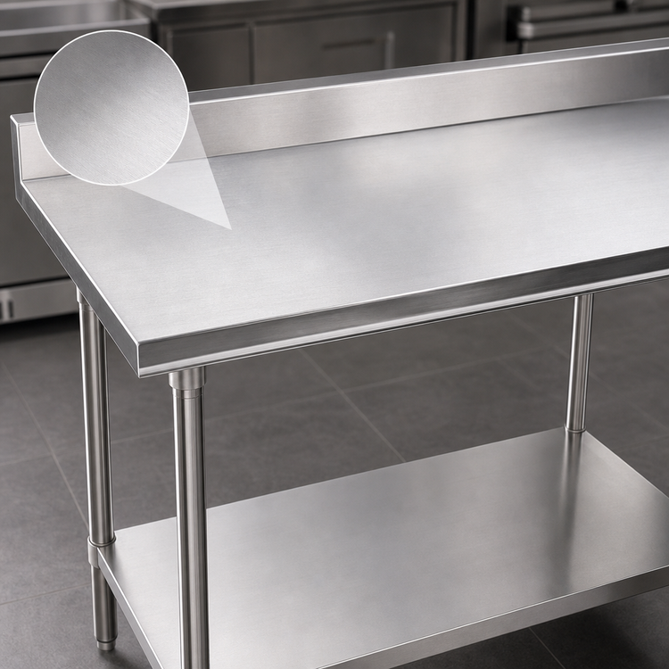Product image #3 for Advance Tabco 120" x 30" 430 Stainless Steel Work Table with 5" Backsplash and Adjustable Undershelf