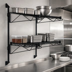 Thumbnail image #3 for Quantum WC34-CB1442BK Wall-Mount Cantilever Double-Shelf Wire Shelving Unit, 42 x 14 x 34 Inches, Black Epoxy