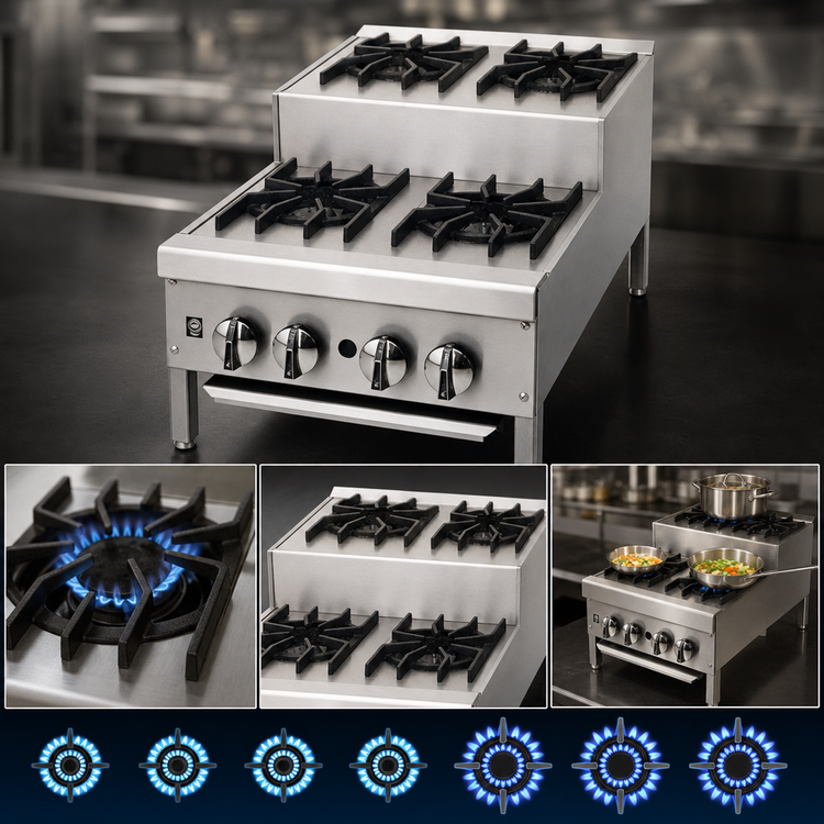 Product image #3 for Supreme JHPE-4-336-F 36 Inch Gas Step-Up Commercial Hot Plate with 7 Open Burners