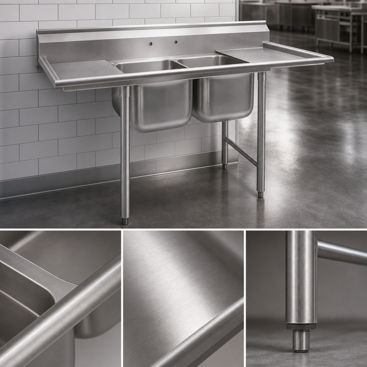 Product image #3 for Eagle Group 314 Series Two-Compartment Stainless Steel Sink with 24-Inch Right Drainboard