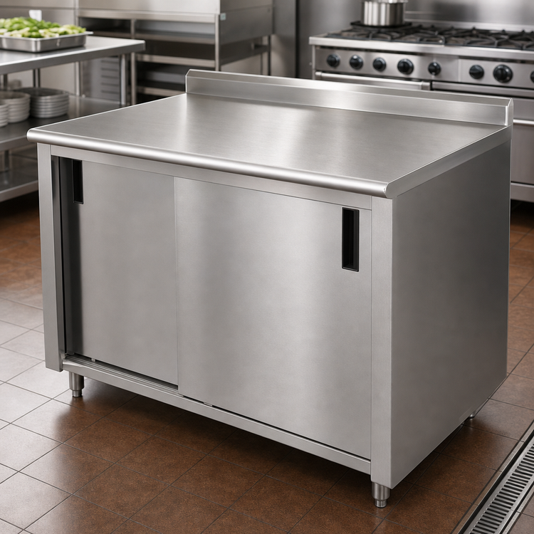 Product image #3 for Advance Tabco 144-Inch x 36-Inch Stainless Steel Enclosed Work Table with Sliding Doors