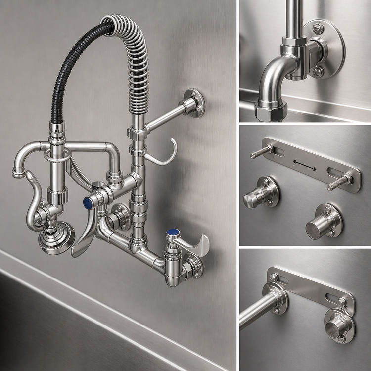 Product image #3 for T&S Brass EasyInstall Mini Pre-Rinse Faucet with 8-Inch Swing Nozzle and Low-Flow Spray Valve