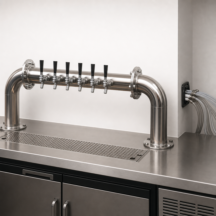 Product image #3 for Perlick 4066-6R Pass-Thru Glycol-Cooled Brew Pipe Draft Beer Tower, 6 Faucets, Right-Hand Lead, Polished Chrome