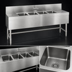 Thumbnail image #3 for Eagle Group Spec-Bar B4-4-24 Four-Compartment Underbar Sink, 48"W x 24"D, 304 Stainless Steel, 8" Backsplash, No Drainboards