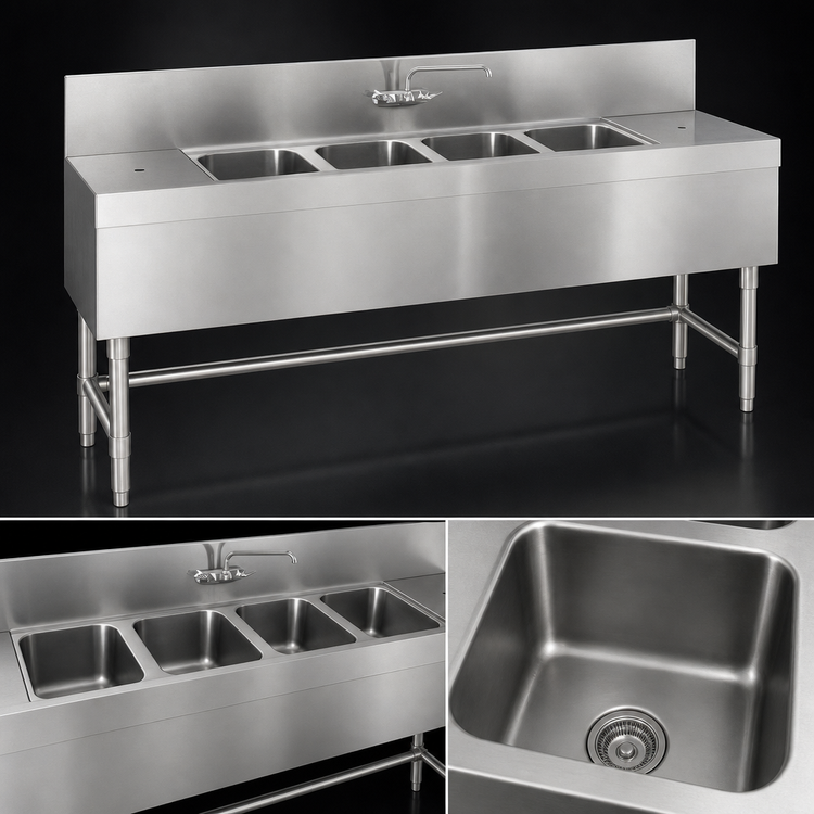 Product image #3 for Eagle Group Spec-Bar Four-Compartment Underbar Sink Unit, 48-Inch x 24-Inch, 304 Stainless Steel