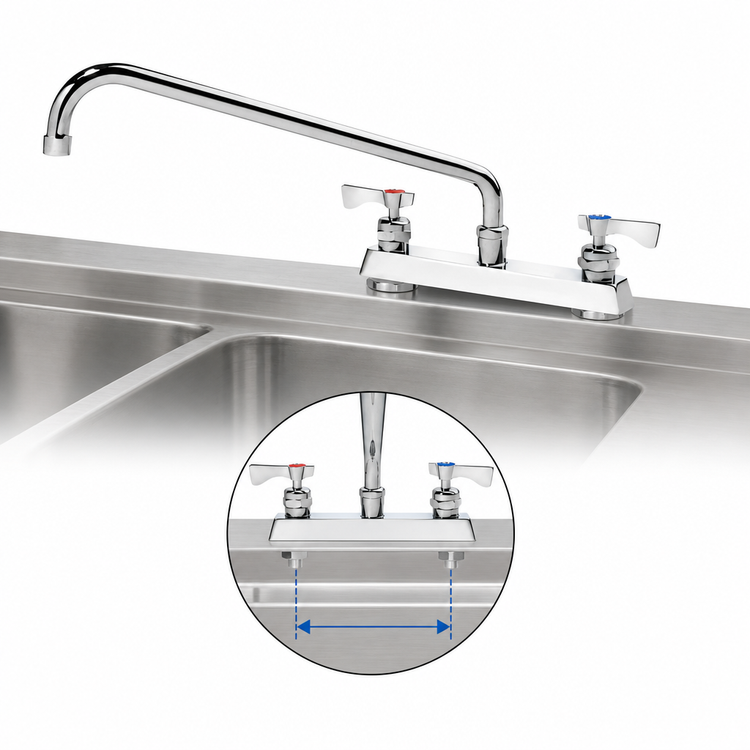 Product image #3 for Krowne Royal Series Deck-Mount Manual Faucet with 16-Inch Swing Spout and 8-Inch Centers