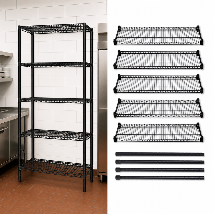Product image #3 for Quantum 30"W x 24"D x 86"H Stationary Wire Shelving Starter Kit, 5 Shelves, Black Epoxy Finish