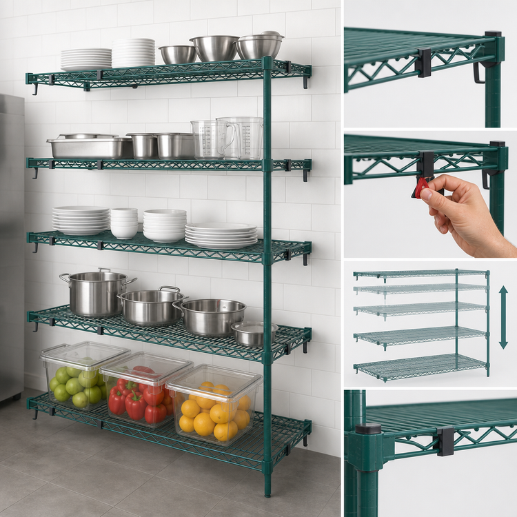 Product image #4 for Metro Super Erecta Super Adjustable Add-On Wire Shelving Unit, 36"W x 18"D x 74"H, 5 Shelves, Metroseal 3 Green Epoxy Finish