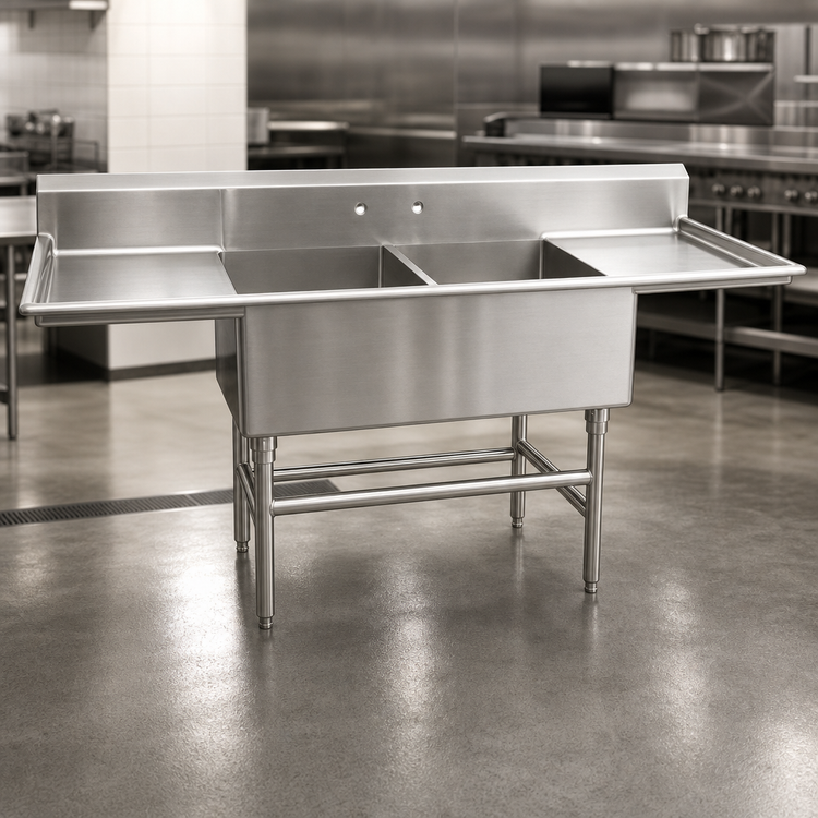 Product image #3 for Eagle Group Spec-Master FFN Series 109-5/8" Two Compartment Flush Front Sink with 24" Drainboards