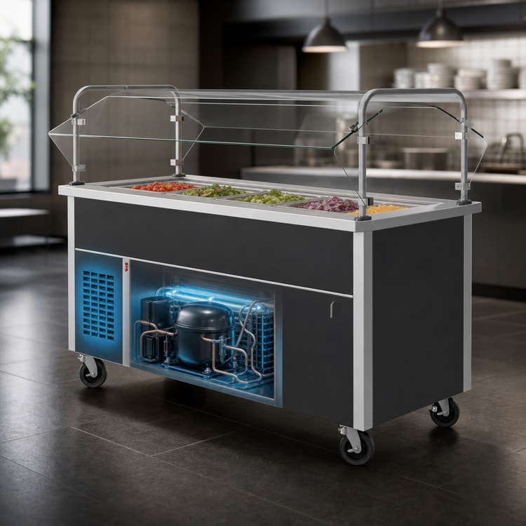 Product image #3 for Randell 36-Inch Mobile Refrigerated Cold Food Table with Open Base and 2 x 12 x 20 Pan Capacity