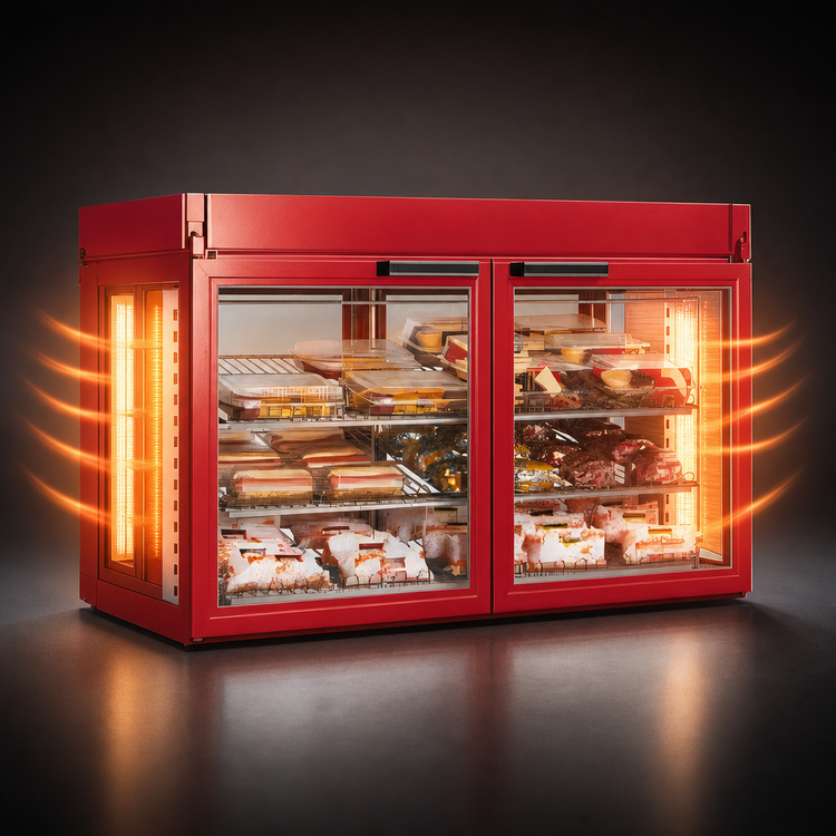 Product image #3 for Hatco Flav-R-Savor® Non-Humidified Countertop Hot Food Merchandising Cabinet, 48.88-Inch Wide, 4 French-Style Glass Doors, 3-Shelf Rack