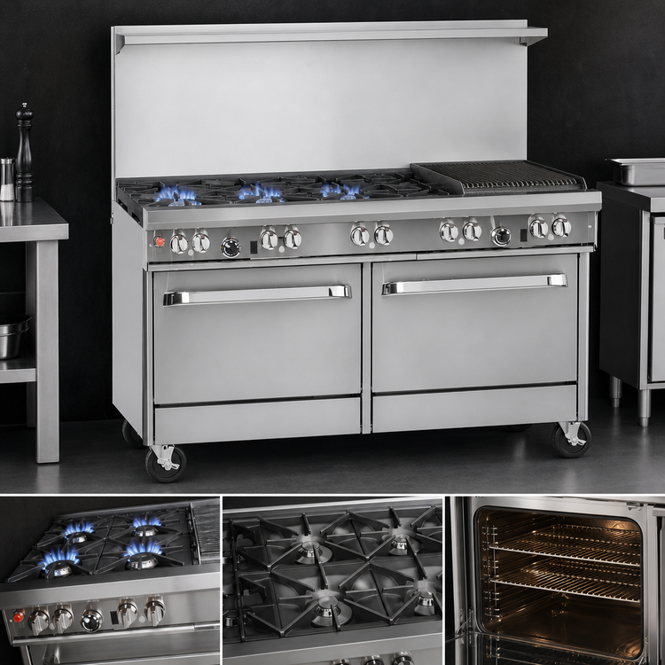 Product image #3 for Southbend Ultimate 60-Inch Gas Restaurant Range with 6 Open Burners, 24-Inch Charbroiler, and 2 Standard Ovens