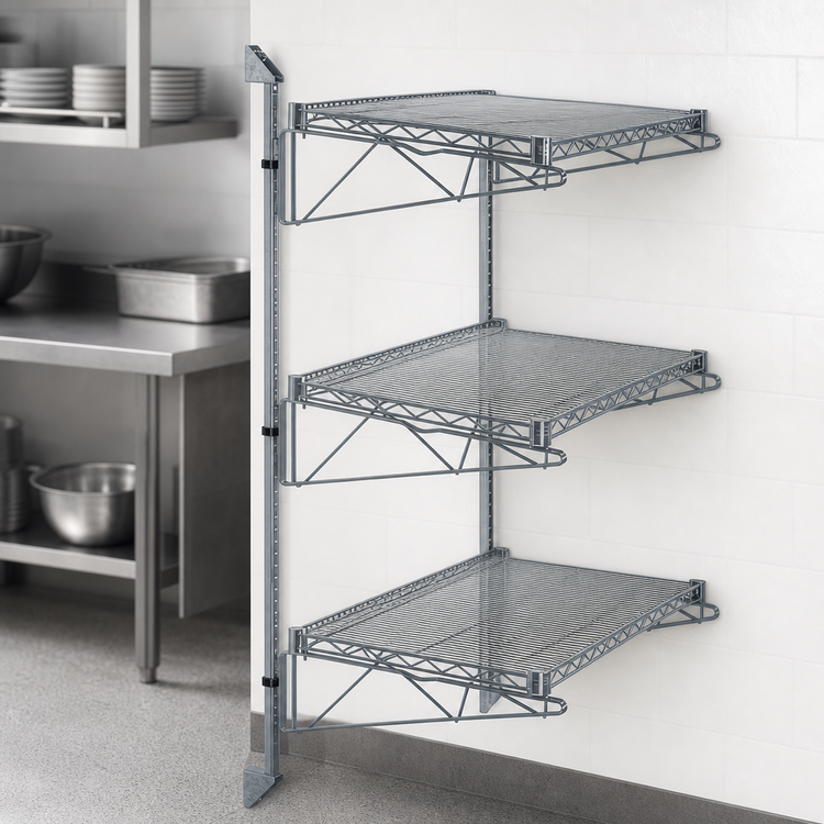 Product image #3 for Quantum Wall-Mounted Cantilever 3-Shelf Starter Unit, Gray Epoxy Antimicrobial Finish