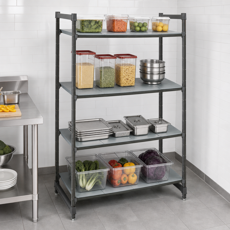 Product image #3 for Cambro Camshelving Basics Plus 4-Tier Solid Stationary Starter Unit, 21 x 36 x 64 Inches, Brushed Graphite