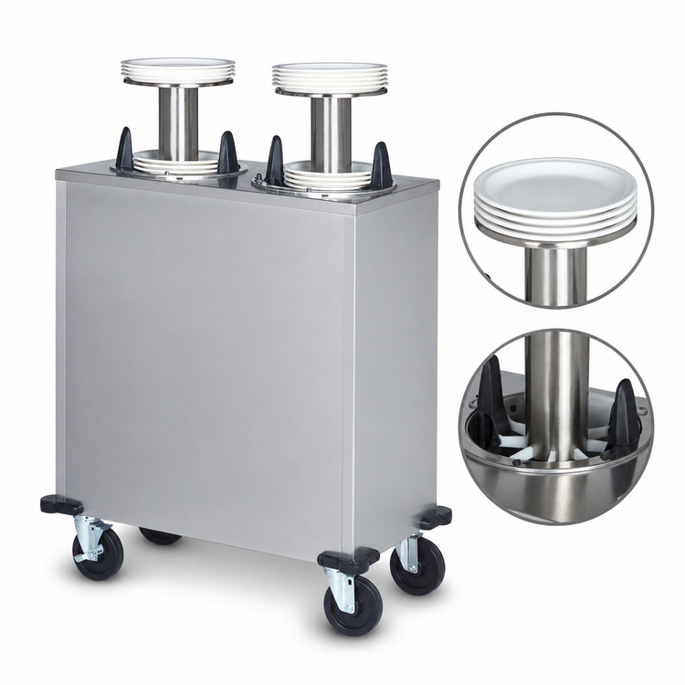Product image #3 for Dinex Heated Enclosed 2-Silo Mobile Plate Dispenser, 10-1/8 Inch Round Plate Capacity
