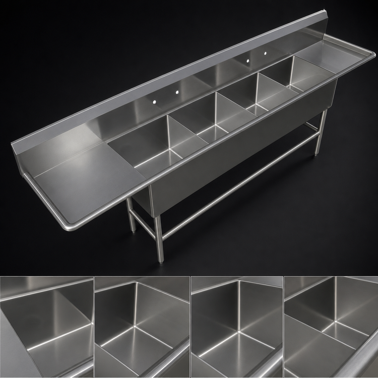 Product image #3 for John Boos Pro-Bowl 4-Compartment Stainless Steel Sink with Dual 30-Inch Drainboards