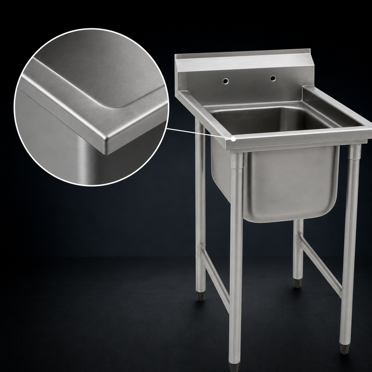 Product image #3 for Eagle Group 414 Series Commercial 1-Compartment Stainless Steel Sink with Backsplash, Legs, and Basket Drain